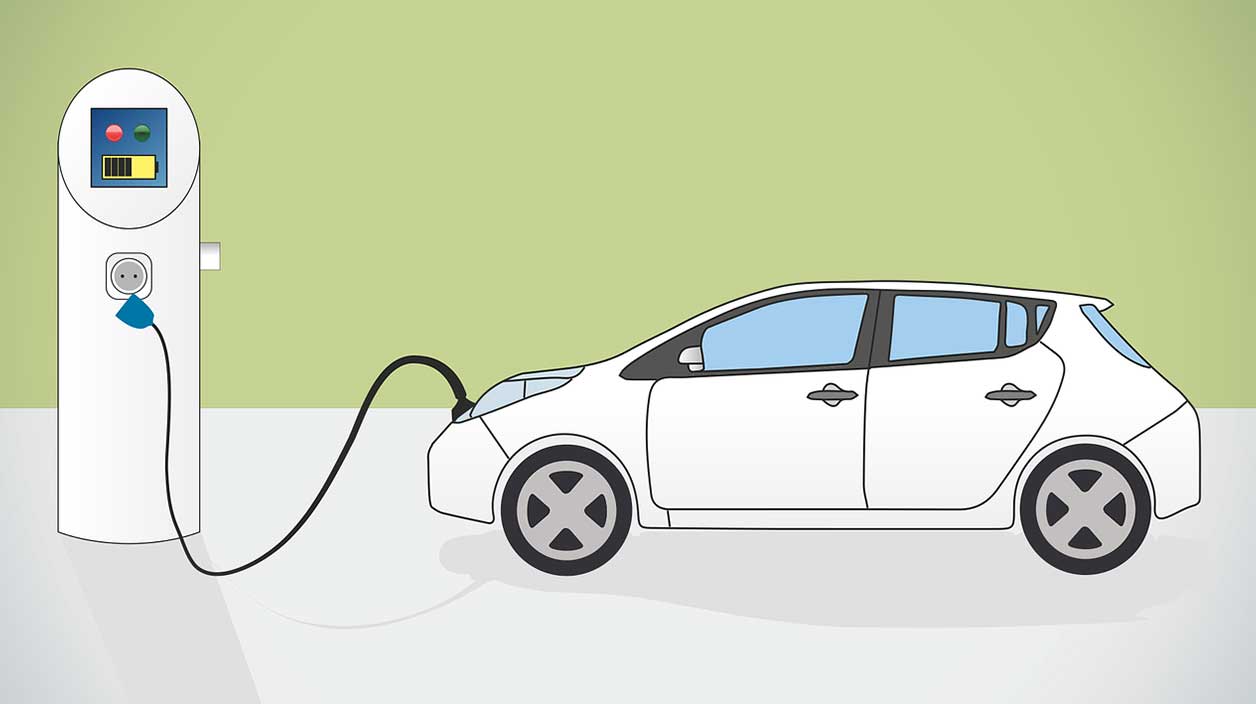 Une voiture branchée à une borne électrique