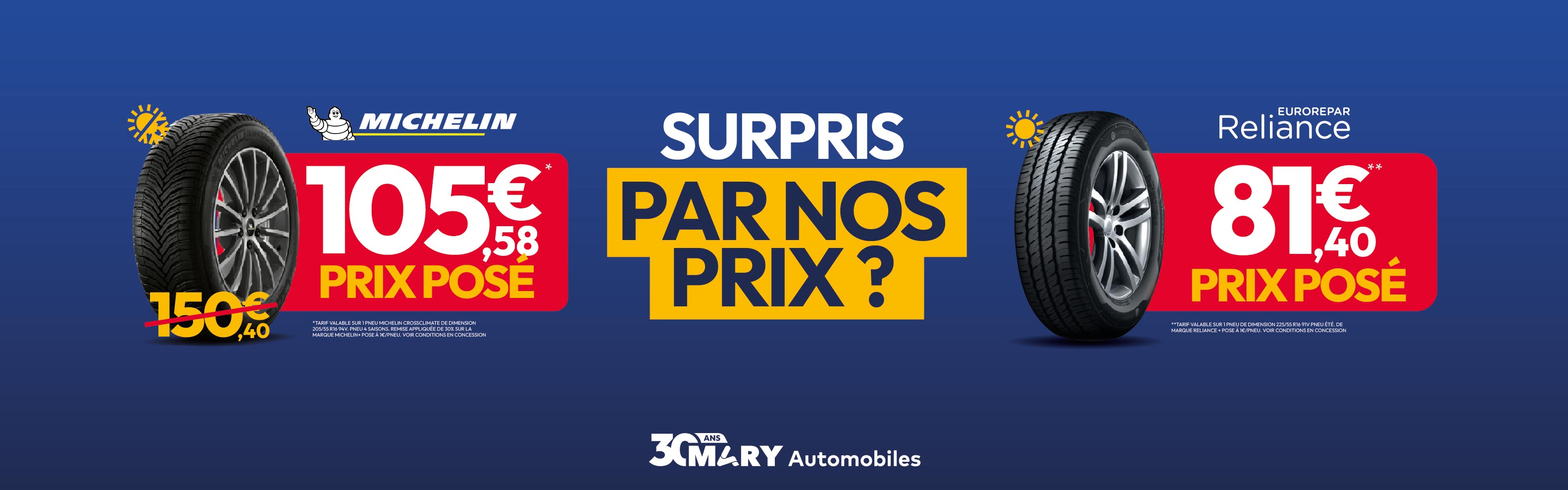 Promotions pneus Michelin et Reliance Eurorepar