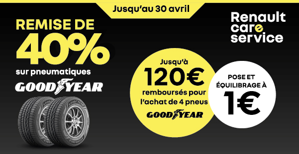 -40% sur les pneus Goodyear + jusqu'à 120€ remboursés + pose et équilibrage à 1€